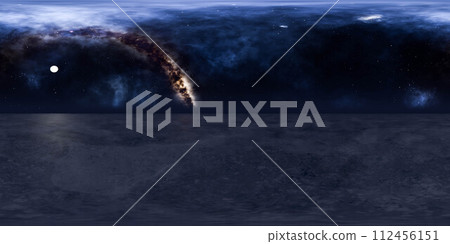 Surreal composite of desert landscape and cosmic sky at twilight 360 panorama vr environment map 112456151