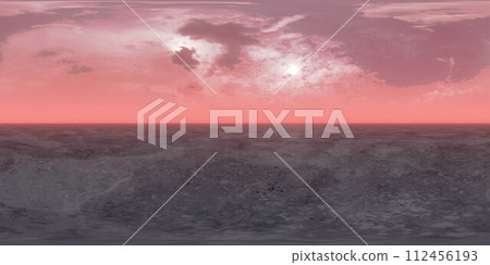 Serene sunset over a tranquil desert under a vividly colored sky 360 panorama vr environment map 112456193