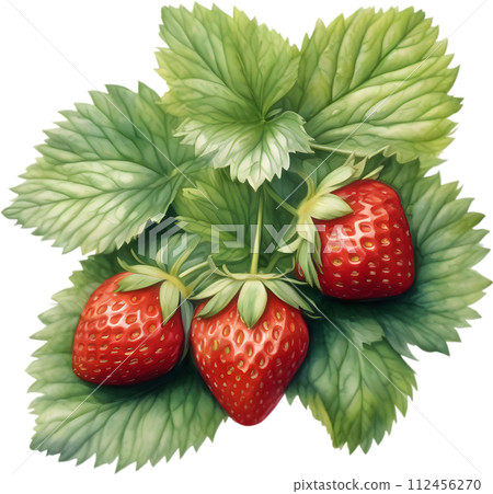 Watercolor painting of berries and leaves.  Watercolor painting of berries and leaves.  112456270
