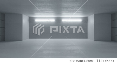 Empty room with white walls and lights 3d render illustration 112456273