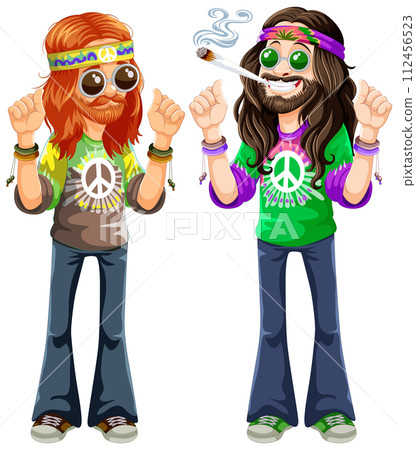 Groovy Hippie Friends Vector Illustration 112456523