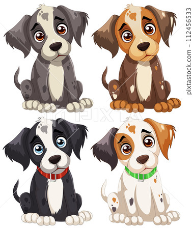 Adorable Cartoon Puppy Quartet 112456533
