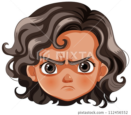 Frustrated Cartoon Girl with Furrowed Brow 112456552