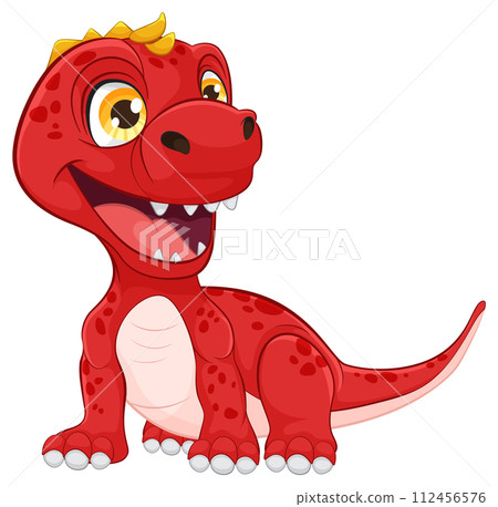 Cheerful Red Cartoon Dinosaur 112456576