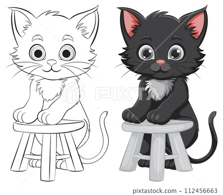 Cute Kittens on Stools Illustration Cute Kittens on Stools Illustration 112456663