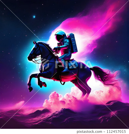 a man in an astronaut suit in a space background.  112457015