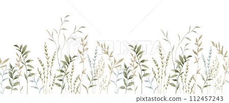 Beautiful floral seamless pattern with hand drawn watercolor wild herbs and flowers. Stock illustration. 112457243