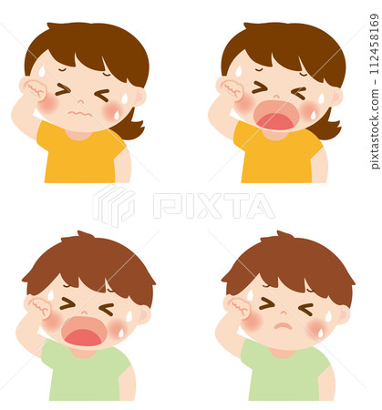 中暑出汗兒童圖白色背景 112458169