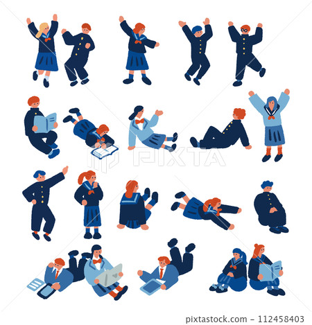 Simple and flat illustration of a child in uniform studying 112458403