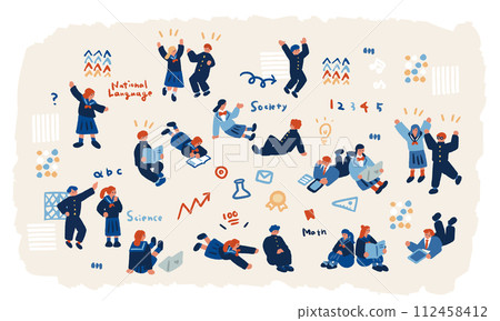 Simple and flat illustration of children in uniforms studying Simple and flat illustration of children in uniforms studying 112458412