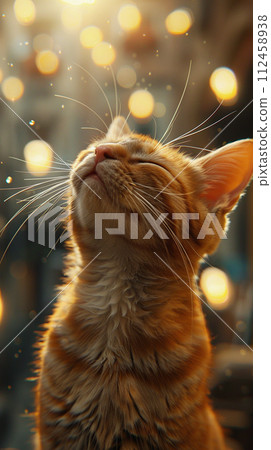 Close-up of a happy cat, alone yet magical in a metaverse wonder 112458938