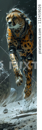 Robot cheetah, sprinting across a moon's surface, leaving trails of stardust Robot cheetah, sprinting across a moon's surface, leaving trails of stardust 112459026