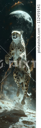 Robot cheetah, sprinting across a moon's surface, leaving trails of stardust Robot cheetah, sprinting across a moon's surface, leaving trails of stardust 112459141