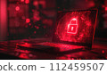 Cybersecurity. Padlock on a desk displaying on Laptop. Cyber attack on computer network, Virus, Spyware, Malware or Malicious software. Cybercrime. Compromised information internet. Generative AI 112459507