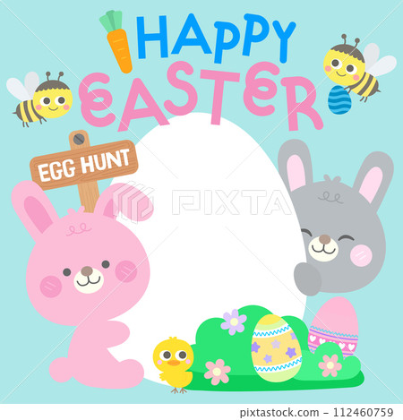 Happy Spring Easter Egg hunt poster banner greeting card invitation with cute pastel in cartoon Vector illustration Happy Spring Easter Egg hunt poster banner greeting card invitation with cute pastel in cartoon Vector illustration 112460759