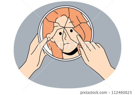 Woman look in mirror suffer from bipolar disorder Woman look in mirror suffer from bipolar disorder 112460823
