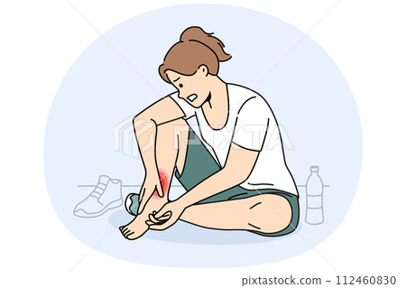 Unhealthy woman suffer from trauma exercising 112460830