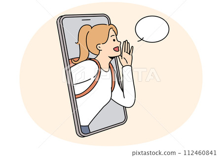 Girl make announcement from mobile screen 112460841