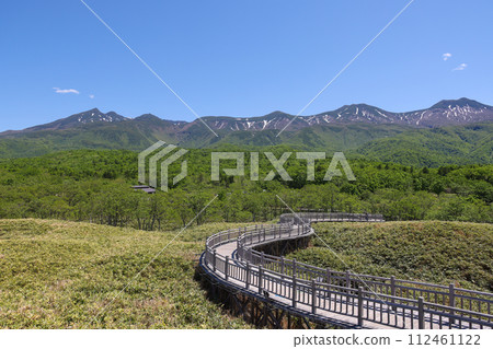 Early summer Shiretoko Goko Lakes elevated boardwalk Early summer Shiretoko Goko Lakes elevated boardwalk 112461122