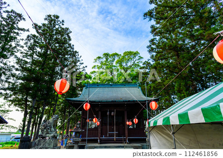 The scenery of the main hall that shines in the bright spring weather “Nakayama Big Wisteria [Nakayama Kumano Shrine in Yanagawa City]” 112461856