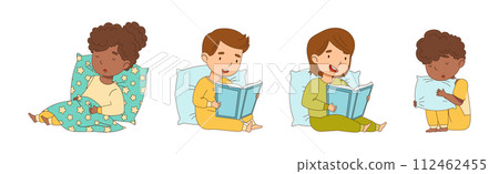Little Boy and Girl Getting Ready to Bed Wear Pajama Vector Set Little Boy and Girl Getting Ready to Bed Wear Pajama Vector Set 112462455