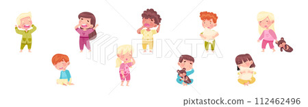 Sleepy Little Boy and Girl Wearing Pajamas Stretching and Yawning Vector Set Sleepy Little Boy and Girl Wearing Pajamas Stretching and Yawning Vector Set 112462496