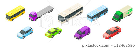 Car and City Road Traffic and Transport Isometric Vector Set 112462580