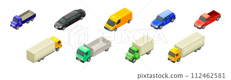 Car and City Road Traffic and Transport Isometric Vector Set 112462581