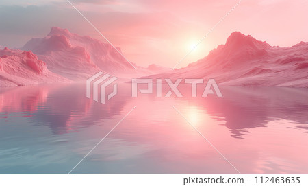 A pink world that looks like heaven. Pink wilderness and pink lake AI generated image 112463635