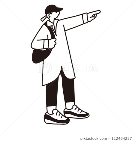 一個女人用手指指著的線條畫出向量 112464237