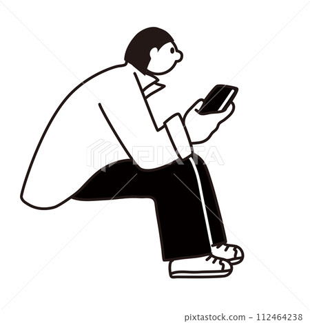 Line drawing vector of a woman looking at a mobile phone 112464238