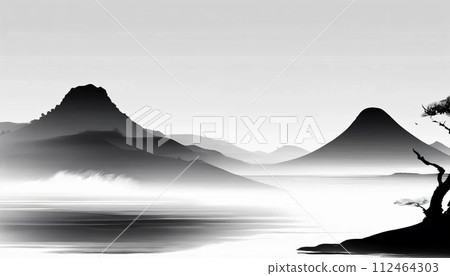 Illustration style illustration of silhouette of mountain sunrise Illustration style illustration of silhouette of mountain sunrise 112464303