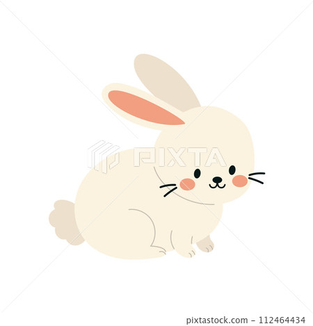 Adorable boho Easter bunny. Cartoon rabbit character for kids cards, baby shower, invitation, poster. Vector stock illustration 112464434