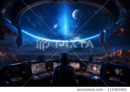 Pilot in spaceship control room 112465062