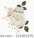 bouquet of flowers white garden roses and beige flowers with leaves on a white background 112465276