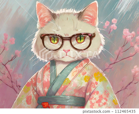 戴著眼鏡和櫻花和服的貓 戴著眼鏡和櫻花和服的貓 112465435