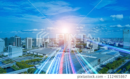 A path of light that runs through the city to the future 112465867