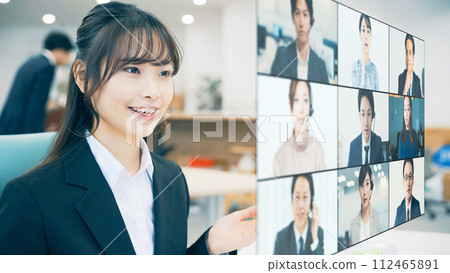Women attending a video conference 112465891