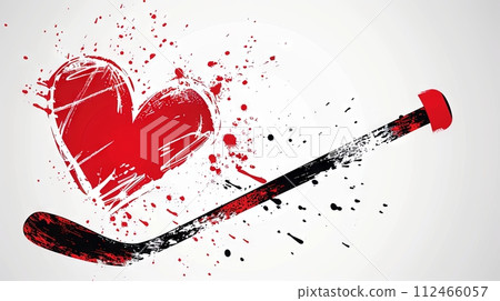 AI-generated content. Creative illustration with hockey stick and hearts symbols over white background. Favorite kind of sport AI-generated content. Creative illustration with hockey stick and hearts symbols over white background. Favorite kind of sport 112466057