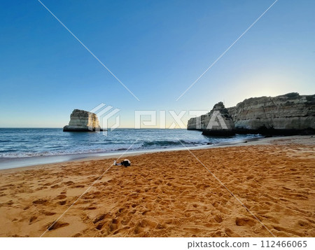 Algarve region in Portugal. A view of a Praia da Rocha in Portimao. 112466065