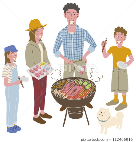 Family of four barbecue 112466916