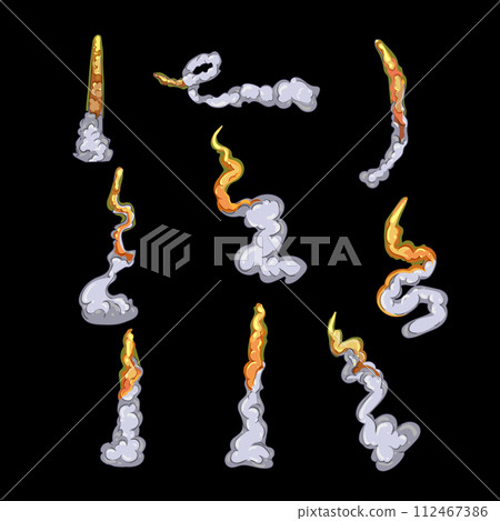 rocket launch smoke set cartoon vector illustration 112467386