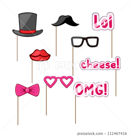 photo booth prop set cartoon vector illustration 112467416