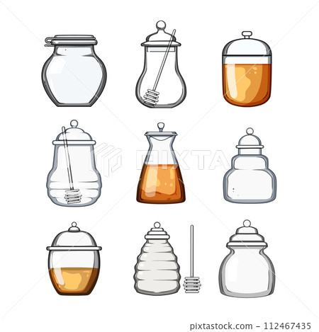 honey jar set cartoon vector illustration 112467435