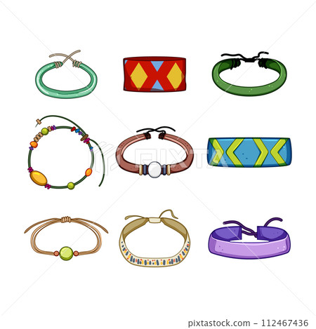 hippie friendship bracelets set cartoon vector illustration 112467436