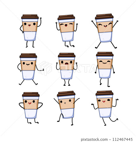 coffee cup character set cartoon vector illustration coffee cup character set cartoon vector illustration 112467445
