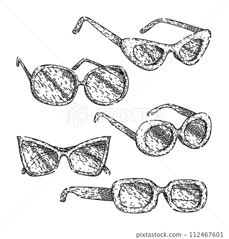 sunglasses female vintage set sketch hand drawn vector 112467601