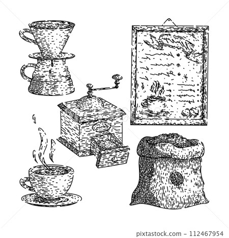 coffee shop set sketch hand drawn vector 112467954