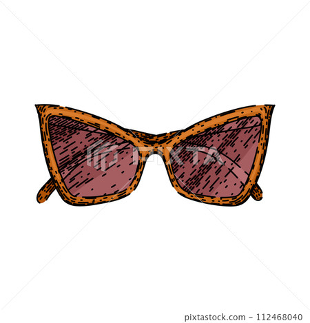 hat sunglasses female vintage sketch hand drawn vector 112468040
