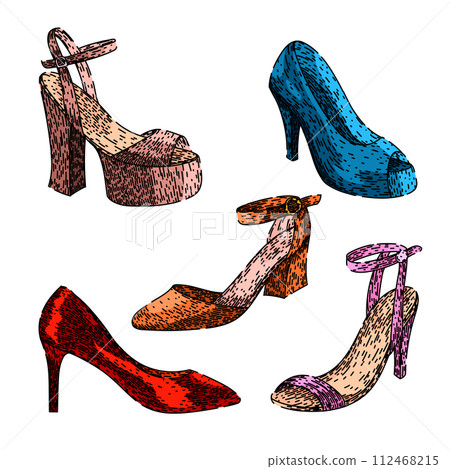 high heel shoes set sketch hand drawn vector high heel shoes set sketch hand drawn vector 112468215